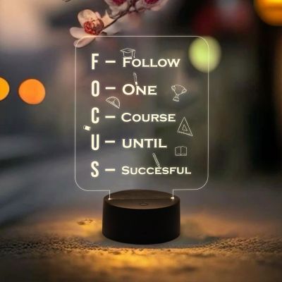 Motivational Thought Night Lamp Focus Meaning Led Lamp with Warm White Light & On/Off Touch Button | Best Gift for Friends | Birthday Gift for Sister & Brother